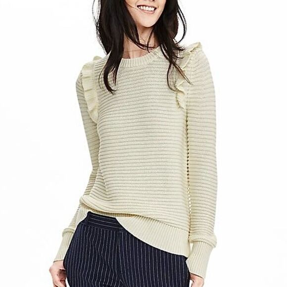 Banana Republic Chunky Ribbed Pullover with Flutter detail at shoulder. - Picture 1 of 1